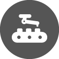 Icon representing a robotic production line