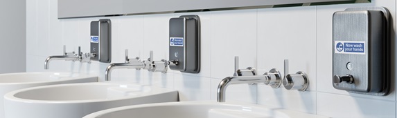 Three basins in bathroom with brother p-touch labels